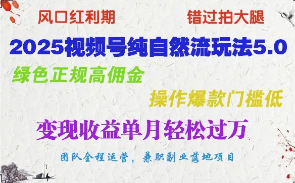 2025视频号纯自然流玩法5.0，绿色正规高佣金，操作爆款门槛低，变现收益单月轻松过万-创享联盟-猴哥资源发布站