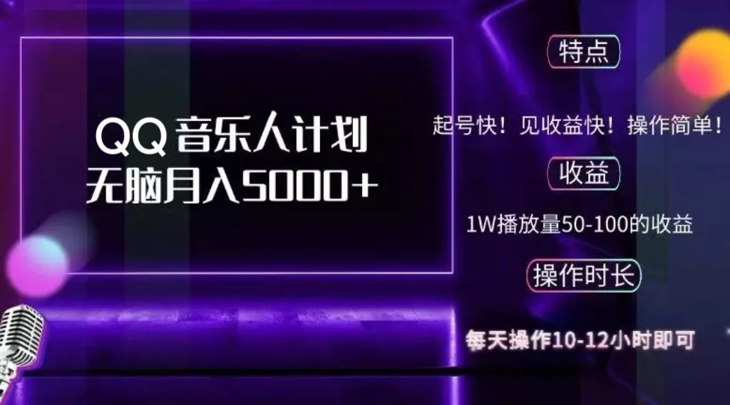 2024 QQ音乐人计划，纯无脑操作，轻松月入5000+，可批量放大操作-创享联盟-猴哥资源发布站