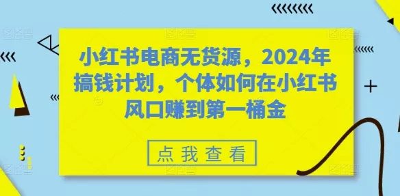 小红书电商无货源，2024年搞钱计划，个体如何在小红书风口赚到第一桶金-创享联盟-猴哥资源发布站