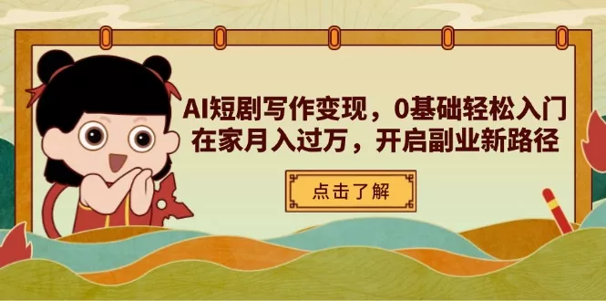 AI短剧写作变现，0基础轻松入门，在家月入过万，开启副业新路径-创享联盟-猴哥资源发布站