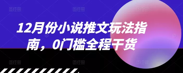 12月份小说推文玩法指南，0门槛全程干货-创享联盟-猴哥资源发布站