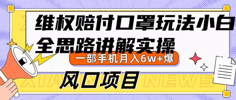 维权赔付口罩玩法，小白也能月入6w+，风口项目实操-创享联盟-猴哥资源发布站