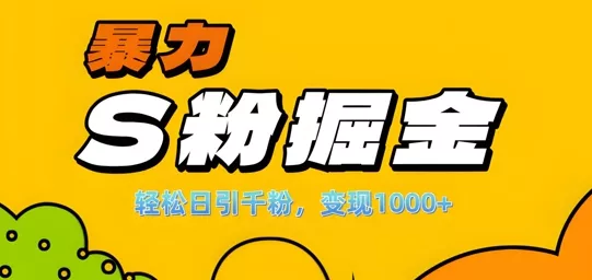 单人单机日引千粉，变现1k+，S粉流量掘金计划攻略【揭秘】-创享联盟-猴哥资源发布站