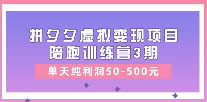 某收费培训《拼夕夕虚拟变现项目陪跑训练营3期》单天纯利润50-500元-创享联盟-猴哥资源发布站