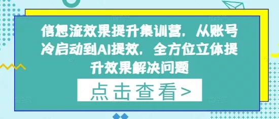 信息流效果提升集训营，从账号冷启动到AI提效，全方位立体提升效果解决问题-创享联盟-猴哥资源发布站