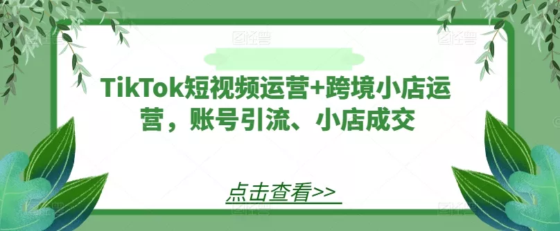 TikTok短视频运营+跨境小店运营，账号引流、小店成交-创享联盟-猴哥资源发布站