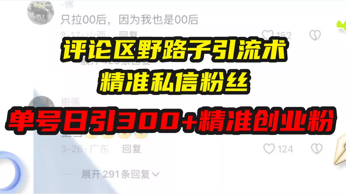 评论区野路子引流术，精准私信粉丝，单号日引流300+精准创业粉-创享联盟-猴哥资源发布站