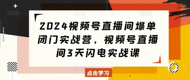 2024视频号直播间爆单闭门实战营，视频号直播间3天闪电实战课-创享联盟-猴哥资源发布站