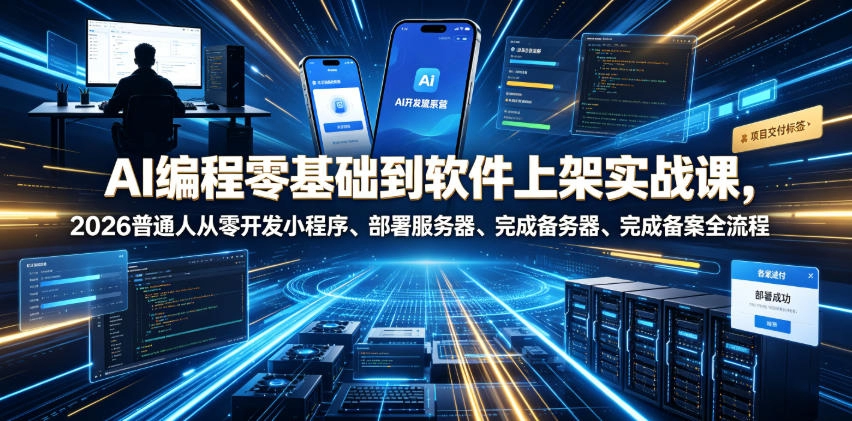 AI编程零基础到软件上架实战课，2026普通人从零开发小程序、部署服务器、完成备案全流程项目落地教程 - 猴哥资源采集站