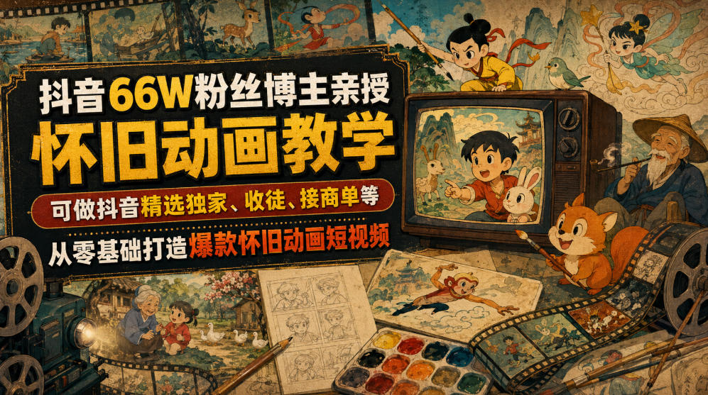 抖音66W粉丝博主亲授怀旧动画教学,可做抖音精选独家、收徒、接商单等,从零基础打造爆款怀旧动画短视频-创享联盟-猴哥资源发布站