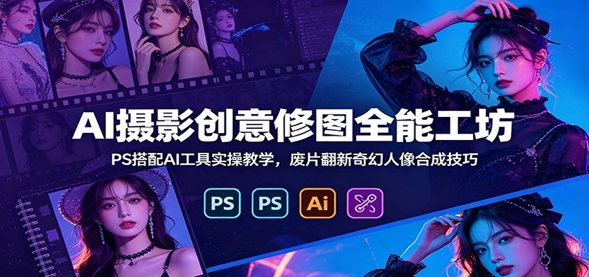 AI摄影创意修图全能工坊：PS搭配AI工具实操教学，废片翻新奇幻人像合成技巧 - 猴哥资源采集站