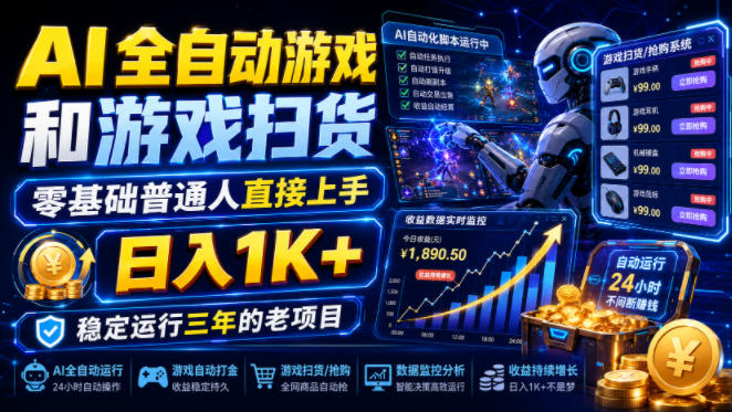 AI全自动游戏和游戏扫货,零基础普通人直接上手,日入1K+,稳定运行三年的老项目【揭秘】-创享联盟-猴哥资源发布站